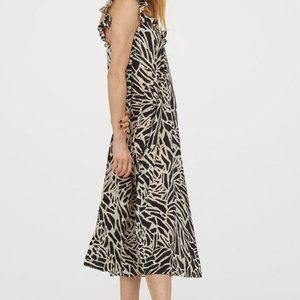 H&M Ruffle Trimmed Dress Black Cream Print Dress